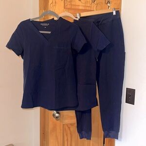 Mandala XS/S navy blue scrub set with 2 tops
